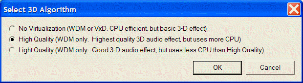 select 3D sound algoirthm